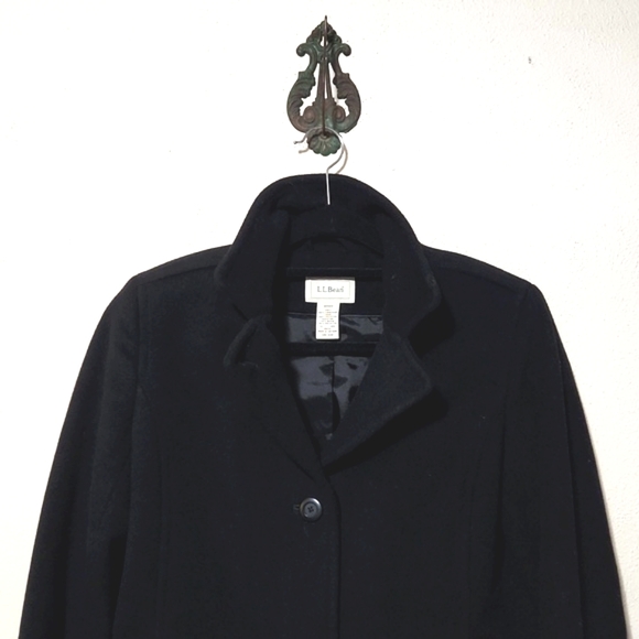 L. L. Bean Classic Lambswool Polo Coat 3/4 Length Black Size 12 LIKE NEW! - Picture 5 of 14
